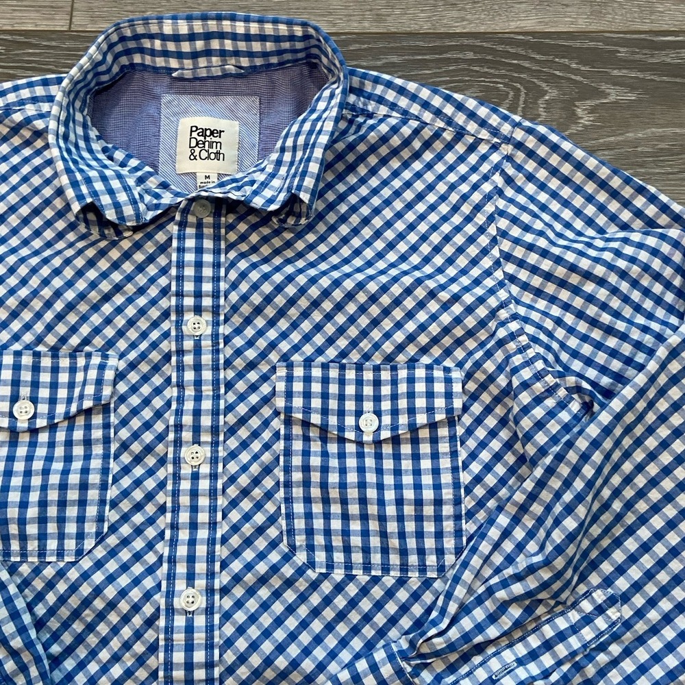 Paper Denim & Cloth Long Sleeve Button Down Top Size Medium Blue White Plaid